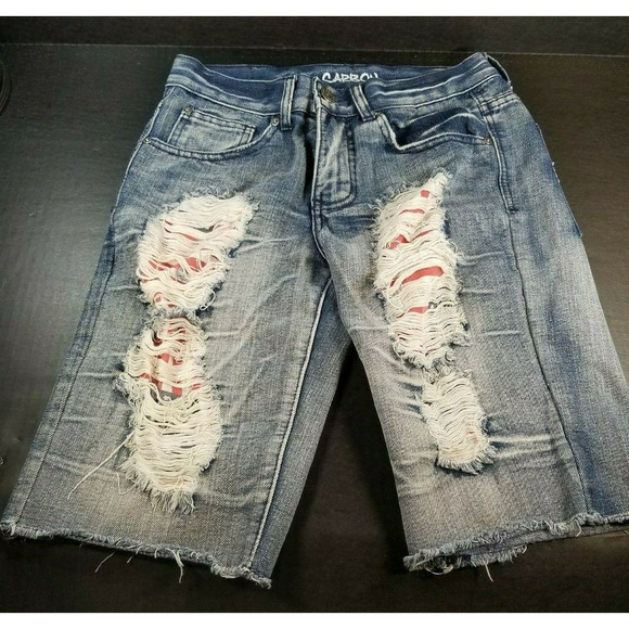 Rue21 Men's 26"‎ Ripped Distressed Red White Blue USA Jean Shorts Five Pockets - Picture 1 of 11
